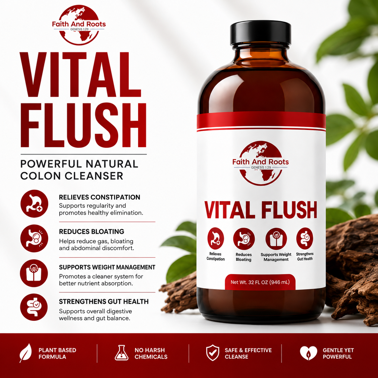 Vital Flush | Advanced Colon Cleanse & Full Body Detox | 32 oz