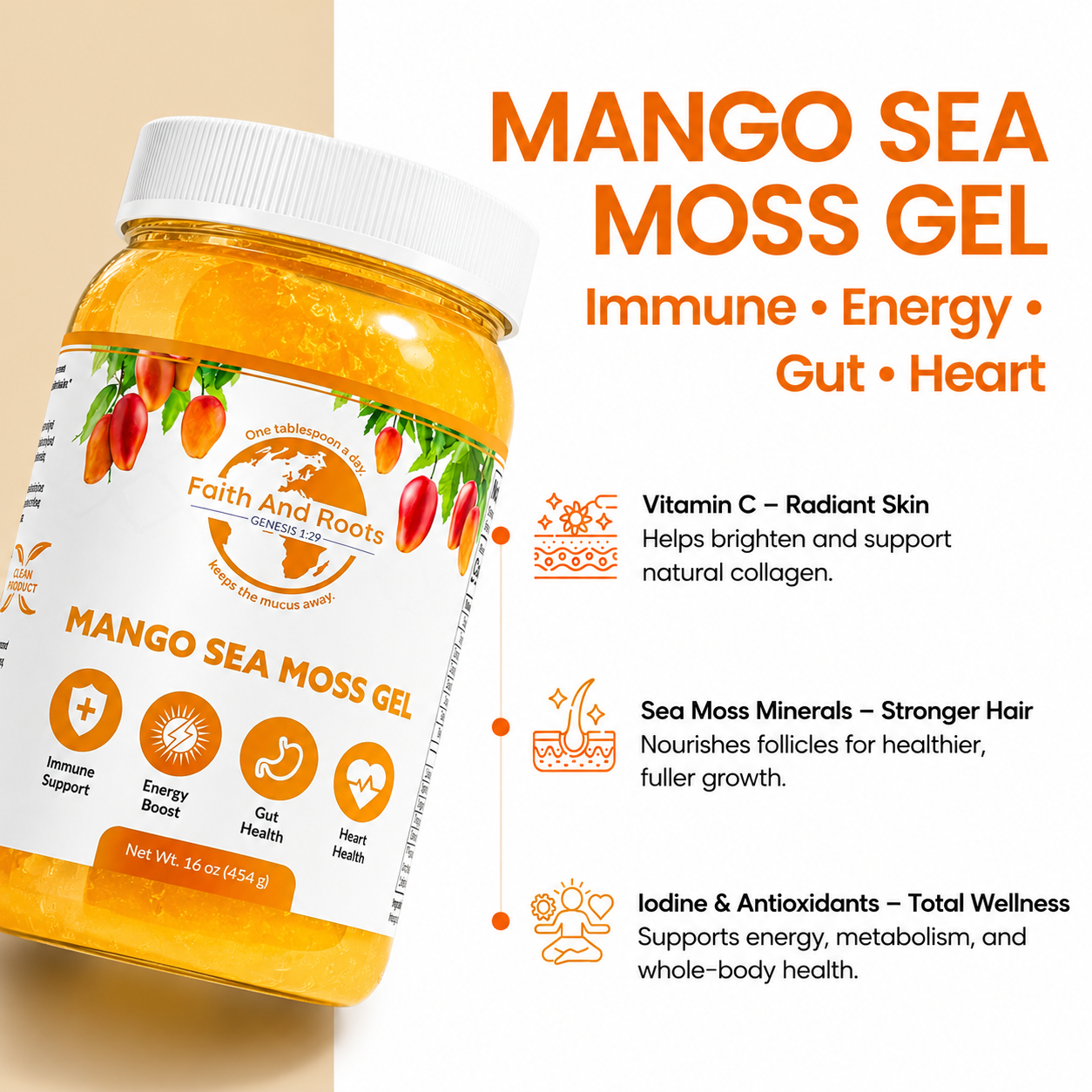 Mango Sea Moss Gel | Premium 16oz |